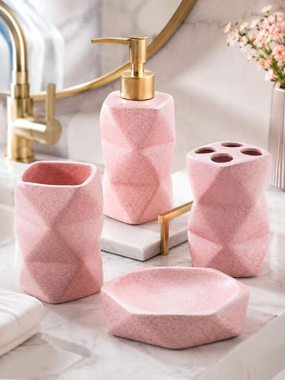 Pink Faceted Bathroom Accessories Set