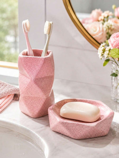 Pink Faceted Bathroom Accessories Set