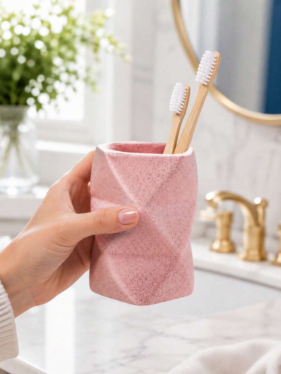 Pink Faceted Bathroom Accessories Set
