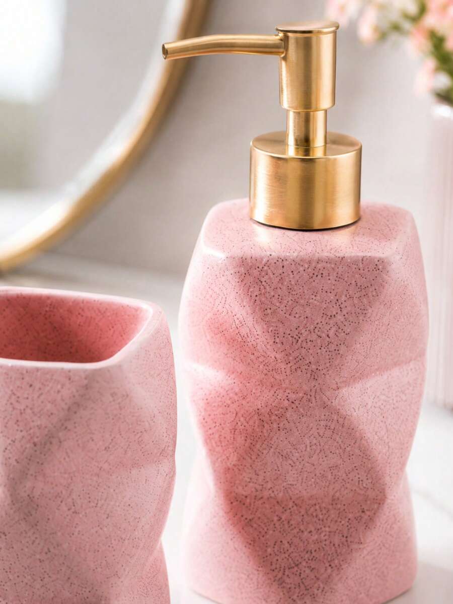 Pink Faceted Bathroom Accessories Set